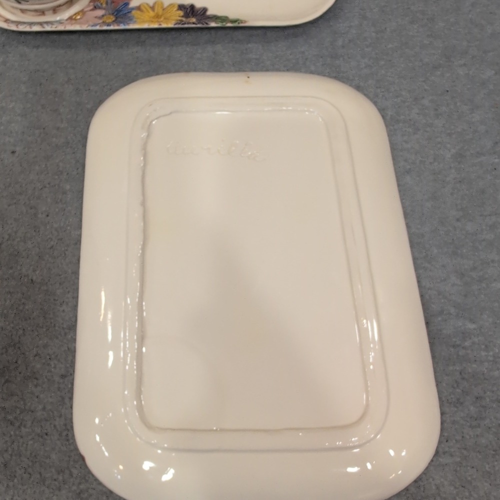 Vintage Aurillia Hand Painted Floral Ceramic Snack Set Cup and Tray 4pc VG - Picture 5 of 6
